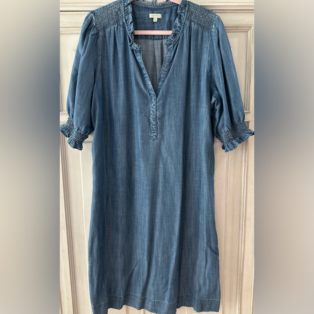 Talbots Chambray Blue Mini Dress with Ruffled Collar